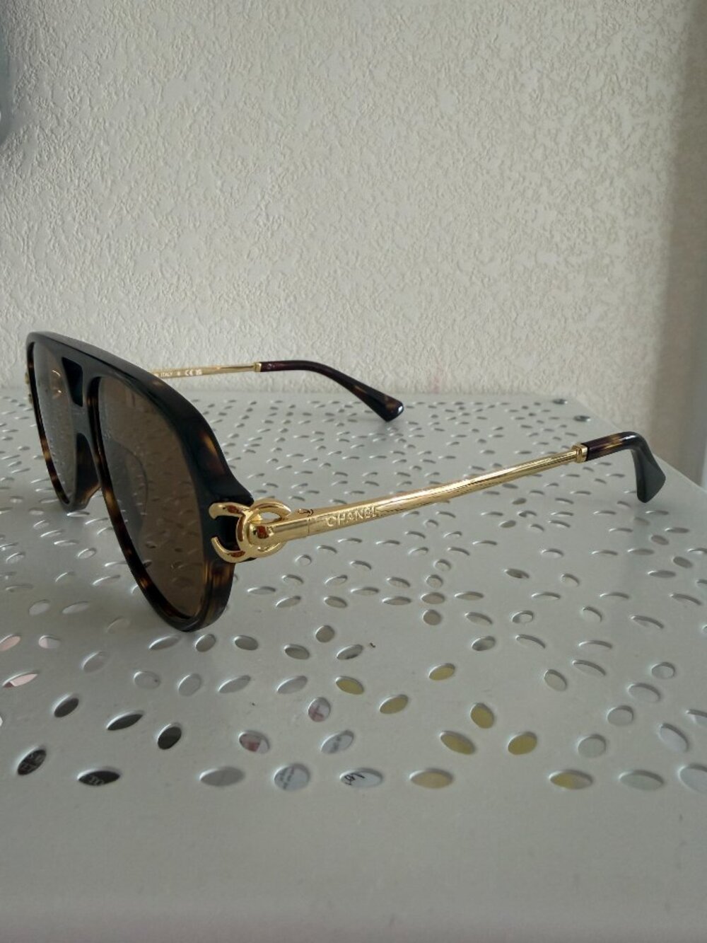 NWT CHANEL Tortoiseshell Aviator Sunglasses Gold CC Hardware NEW Authentic - Picture 5 of 12